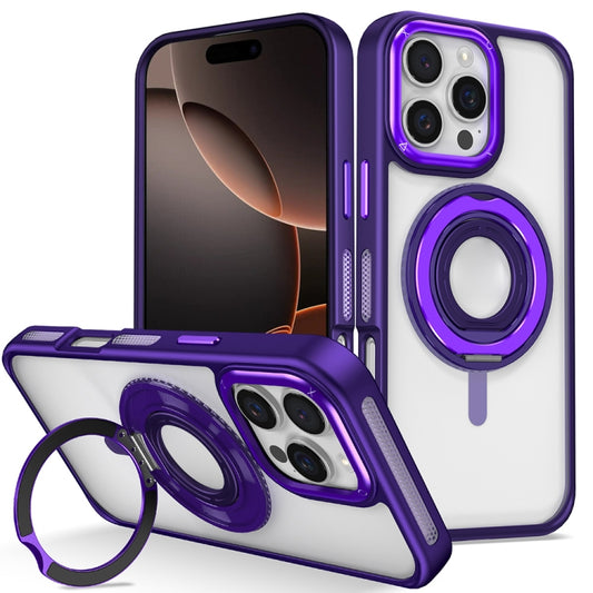 For iPhone 16 Pro Skin Feel Transparent 360 Degree Rotating Silicone Ring Holder Phone Case(Purple) - iPhone 16 Pro Cases by buy2fix | Online Shopping UK | buy2fix