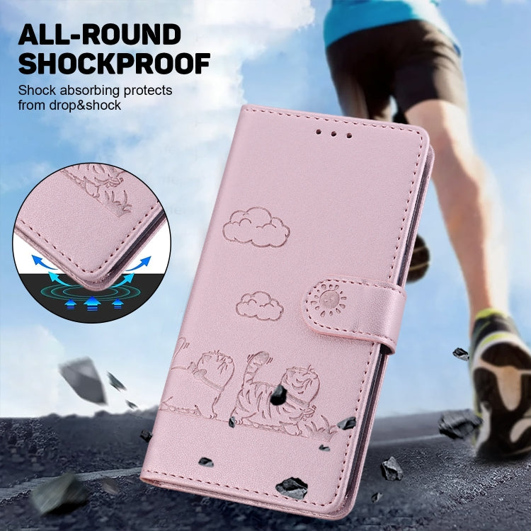 For iPhone 16 Pro Max Cute Cats RFID Leather Phone Case(Rose Gold) - iPhone 16 Pro Max Cases by buy2fix | Online Shopping UK | buy2fix