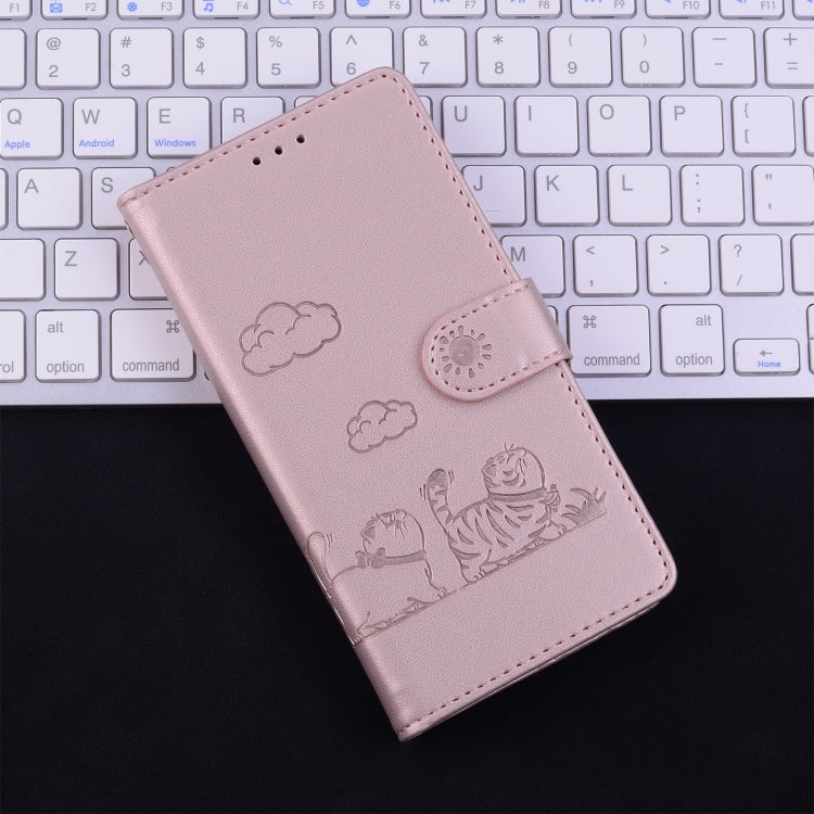 For iPhone 16 Pro Max Cute Cats RFID Leather Phone Case(Rose Gold) - iPhone 16 Pro Max Cases by buy2fix | Online Shopping UK | buy2fix