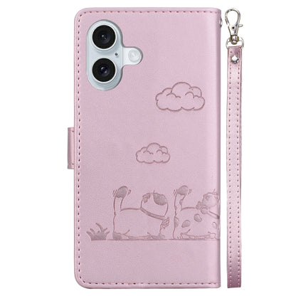 For iPhone 16 Plus Cute Cats RFID Leather Phone Case(Rose Gold) - iPhone 16 Plus Cases by buy2fix | Online Shopping UK | buy2fix