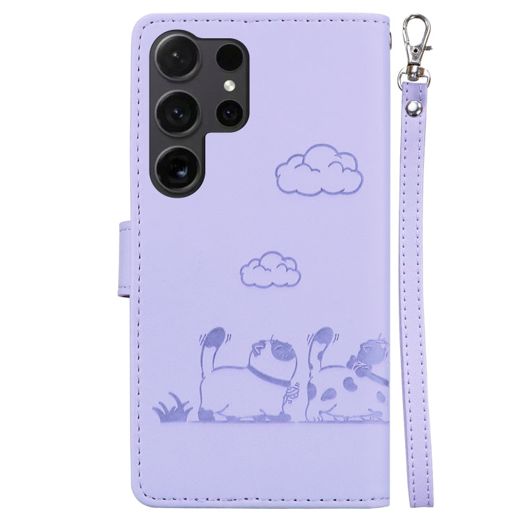 For Samsung Galaxy S25 Ultra 5G Cute Cats RFID Leather Phone Case(Purple) - Galaxy S25 Ultra 5G Cases by buy2fix | Online Shopping UK | buy2fix