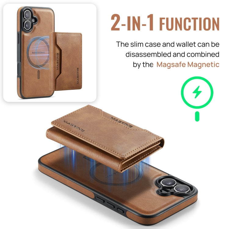 For iPhone 16 Plus DG.MING MAGKING-K2 Series MagSafe RFID Card Bag Detachable Phone Case(Brown) - iPhone 16 Plus Cases by DG.MING | Online Shopping UK | buy2fix