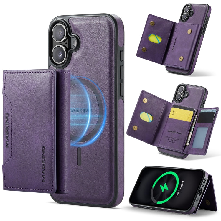 For iPhone 16 DG.MING MAGKING-K2 Series MagSafe RFID Card Bag Detachable Phone Case(Purple) - iPhone 16 Cases by DG.MING | Online Shopping UK | buy2fix