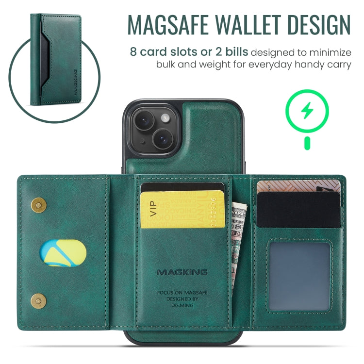 For iPhone 14 Plus DG.MING MAGKING-K2 Series MagSafe RFID Card Bag Detachable Phone Case(Green) - iPhone 14 Plus Cases by DG.MING | Online Shopping UK | buy2fix