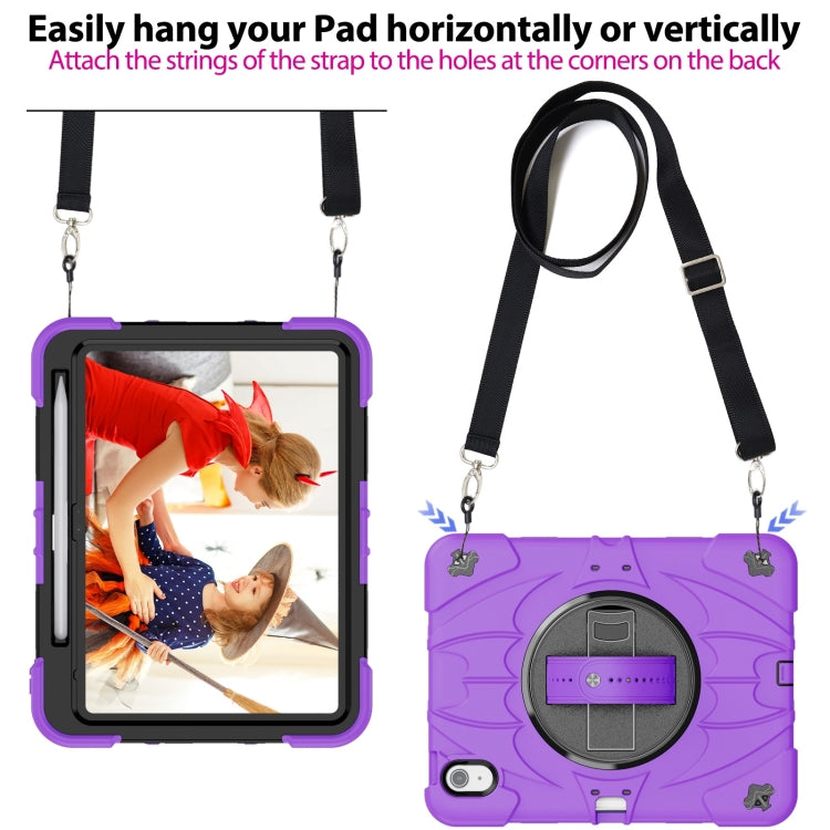 For iPad 10th Gen 10.9 2022 Bat Hand Grip Turntable Stand Tablet Case(Purple Black) - iPad 10th Gen 10.9 Cases by buy2fix | Online Shopping UK | buy2fix