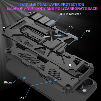 For iPhone 16 Pro Armor Shockproof TPU Hybrid PC Magnetic Phone Case with Holder(Black) - iPhone 16 Pro Cases by buy2fix | Online Shopping UK | buy2fix