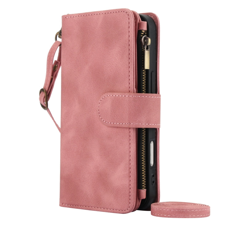 For iPhone 16 Dream 9-Card Zipper Wallet RFID Leather Phone Case with Lanyard(Rose Gold) - iPhone 16 Cases by buy2fix | Online Shopping UK | buy2fix