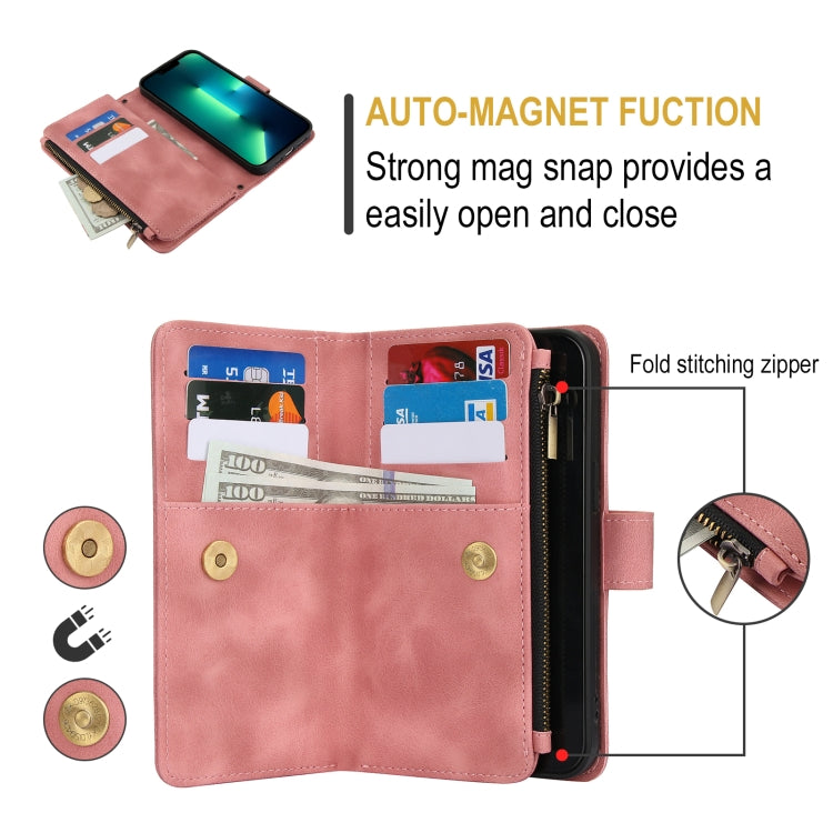 For iPhone 16 Pro Dream 9-Card Zipper Wallet RFID Leather Phone Case with Lanyard(Rose Gold) - iPhone 16 Pro Cases by buy2fix | Online Shopping UK | buy2fix