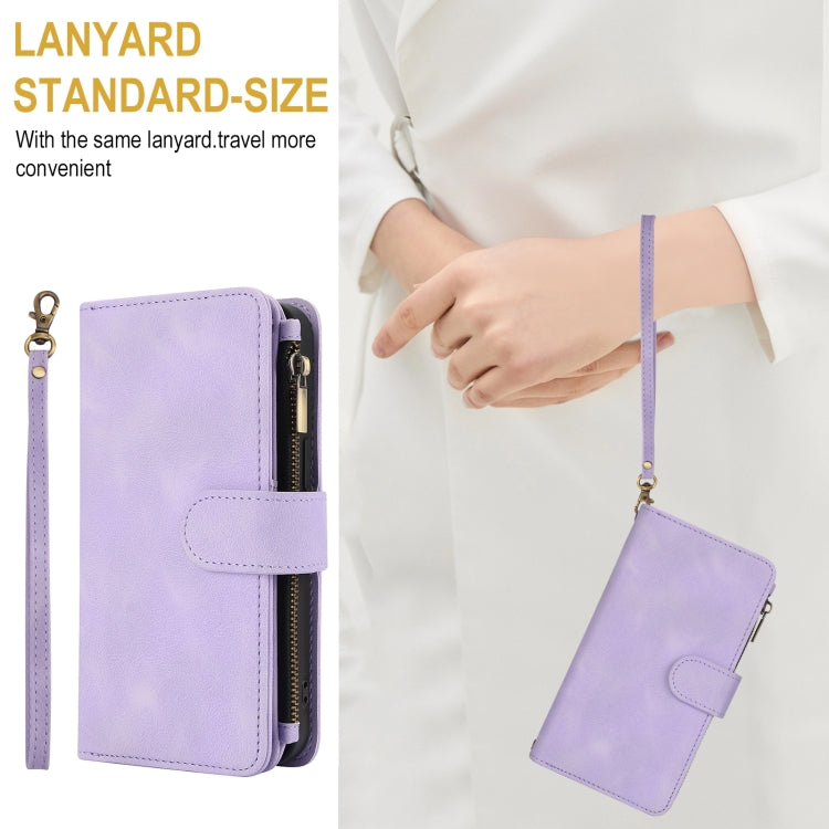 For iPhone 16 Pro Dream 9-Card Zipper Wallet RFID Leather Phone Case with Lanyard(Purple) - iPhone 16 Pro Cases by buy2fix | Online Shopping UK | buy2fix