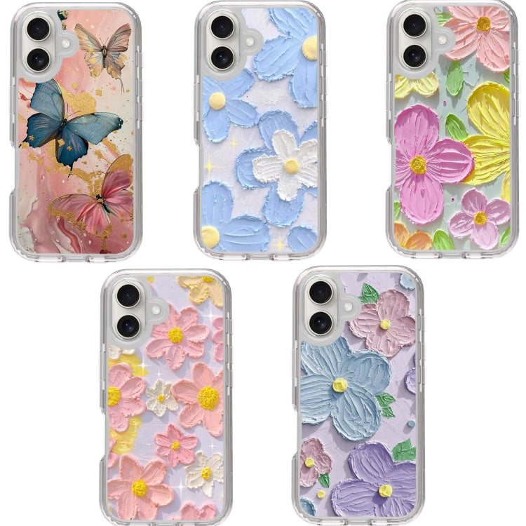 For iPhone 16 Small Fresh Sticker PC + TPU Shockproof Phone Case(Pink Flower) - iPhone 16 Cases by buy2fix | Online Shopping UK | buy2fix