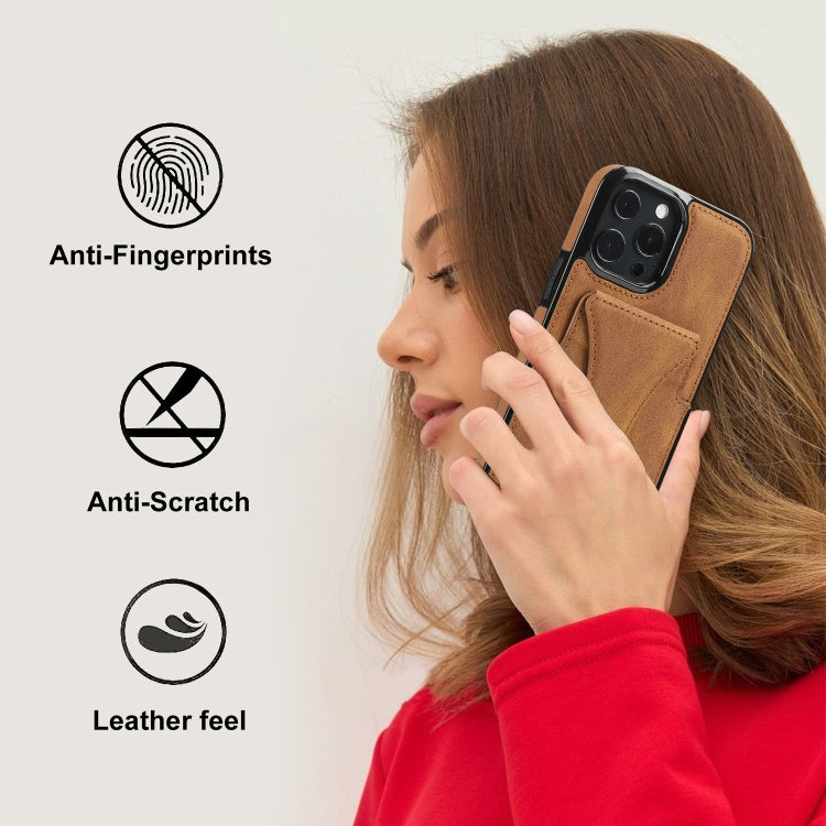 For iPhone 16 Pro Max Ultra-thin Shockproof Phone Protective Case with Holder(Brown) - iPhone 16 Pro Max Cases by buy2fix | Online Shopping UK | buy2fix