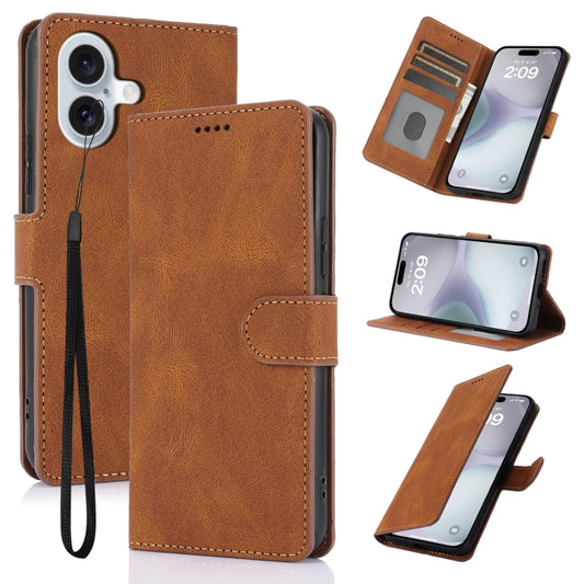 For iPhone 16 Plus Fantasy Skin-feel Calfskin Texture Leather Phone Case(Brown) - iPhone 16 Plus Cases by buy2fix | Online Shopping UK | buy2fix