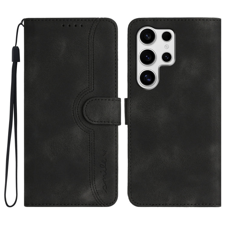 For Samsung Galaxy S25 Ultra 5G Heart Pattern Skin Feel Leather Phone Case(Black) - Galaxy S25 Ultra 5G Cases by buy2fix | Online Shopping UK | buy2fix