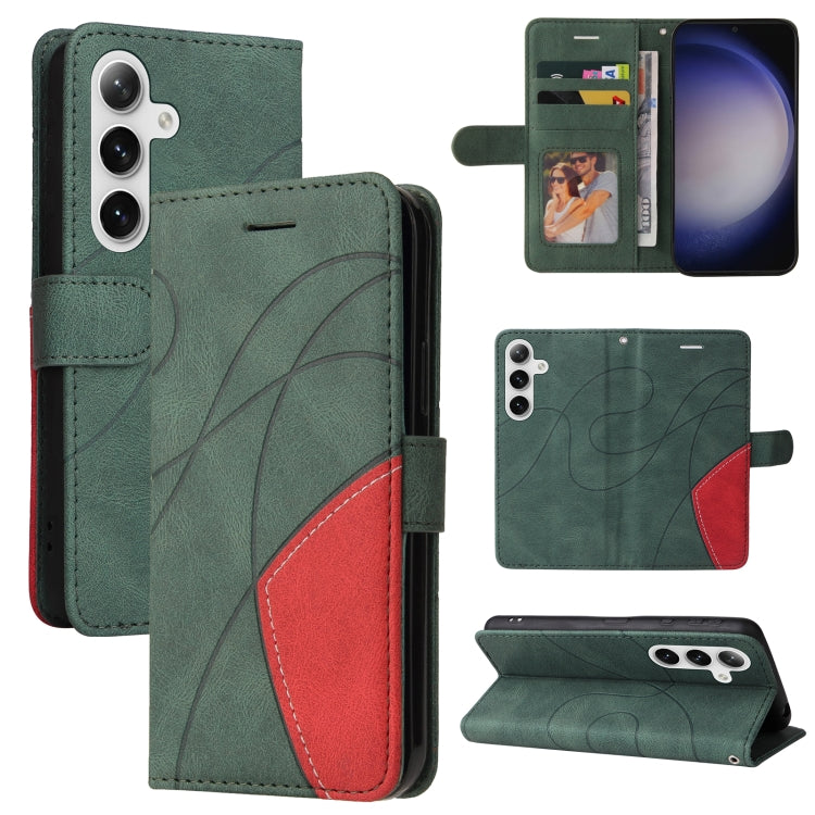 For Samsung Galaxy S25 / S24 5G Dual-color Splicing Flip Leather Phone Case(Green) - Galaxy S25 5G Cases by buy2fix | Online Shopping UK | buy2fix