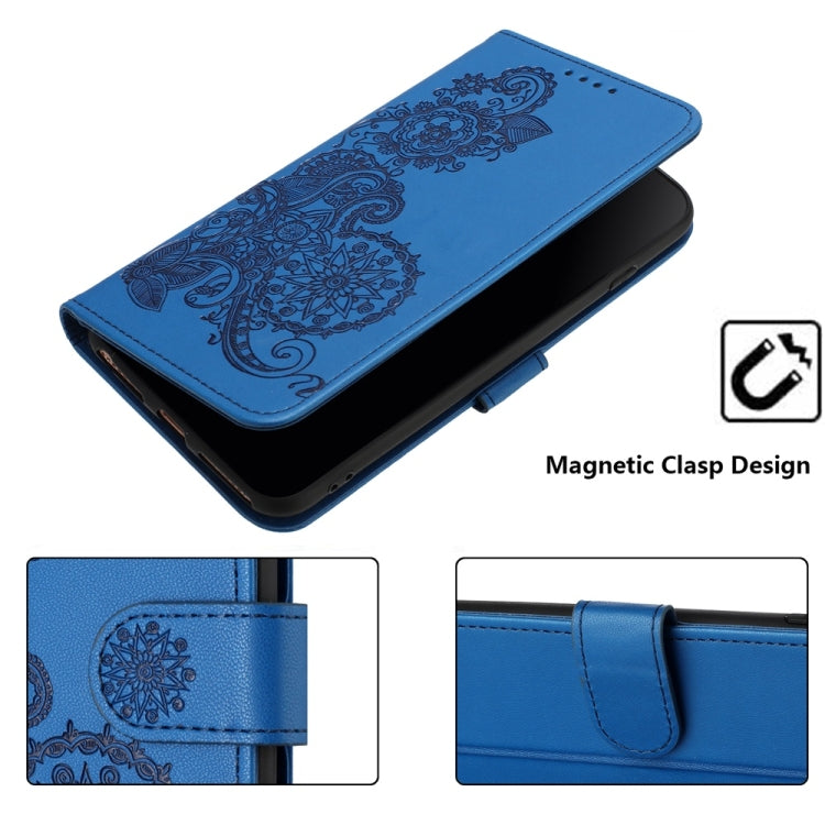 For Samsung Galaxy S25 Ultra 5G Datura Flower Embossed Flip Leather Phone Case(Blue) - Galaxy S25 Ultra 5G Cases by buy2fix | Online Shopping UK | buy2fix