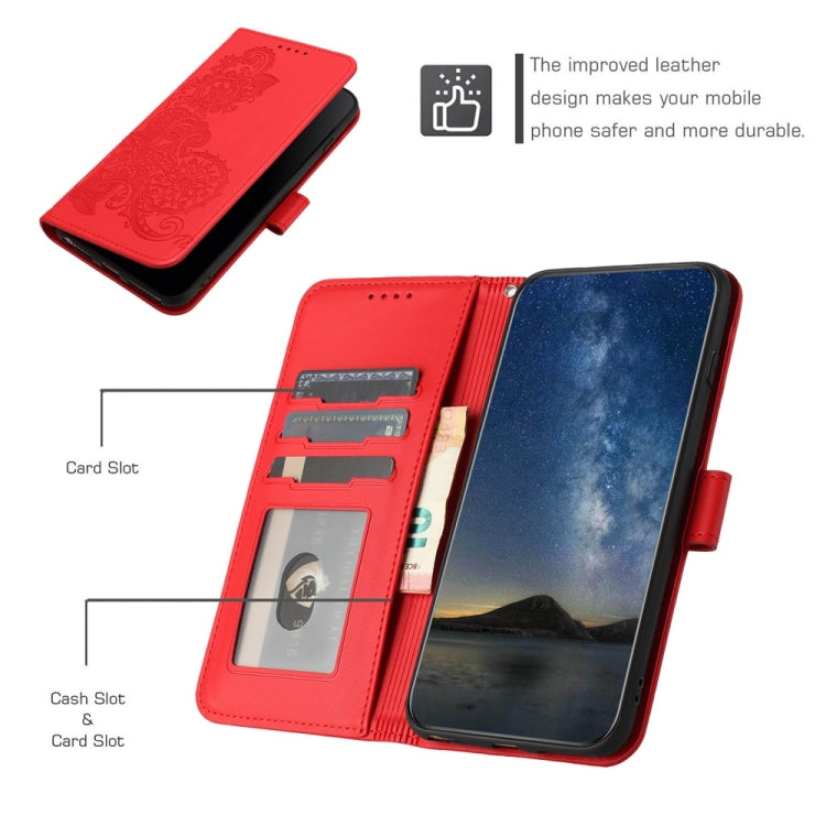 For Samsung Galaxy S25 Ultra 5G Datura Flower Embossed Flip Leather Phone Case(Red) - Galaxy S25 Ultra 5G Cases by buy2fix | Online Shopping UK | buy2fix