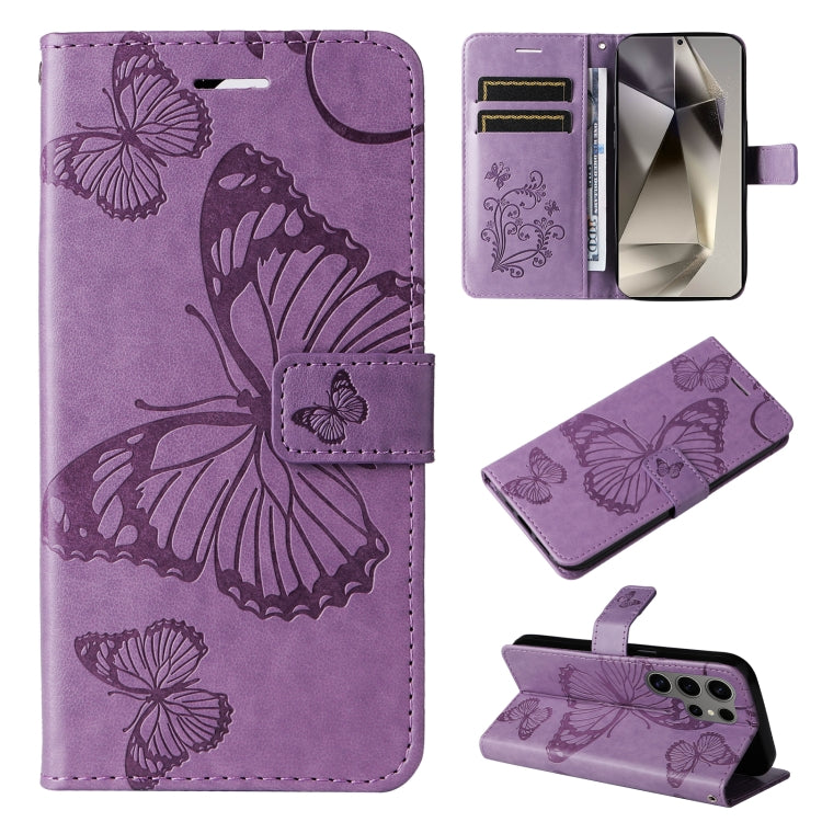 For Samsung Galaxy S25 Ultra 5G 3D Butterfly Embossed Pattern Flip Leather Phone Case(Purple) - Galaxy S25 Ultra 5G Cases by buy2fix | Online Shopping UK | buy2fix