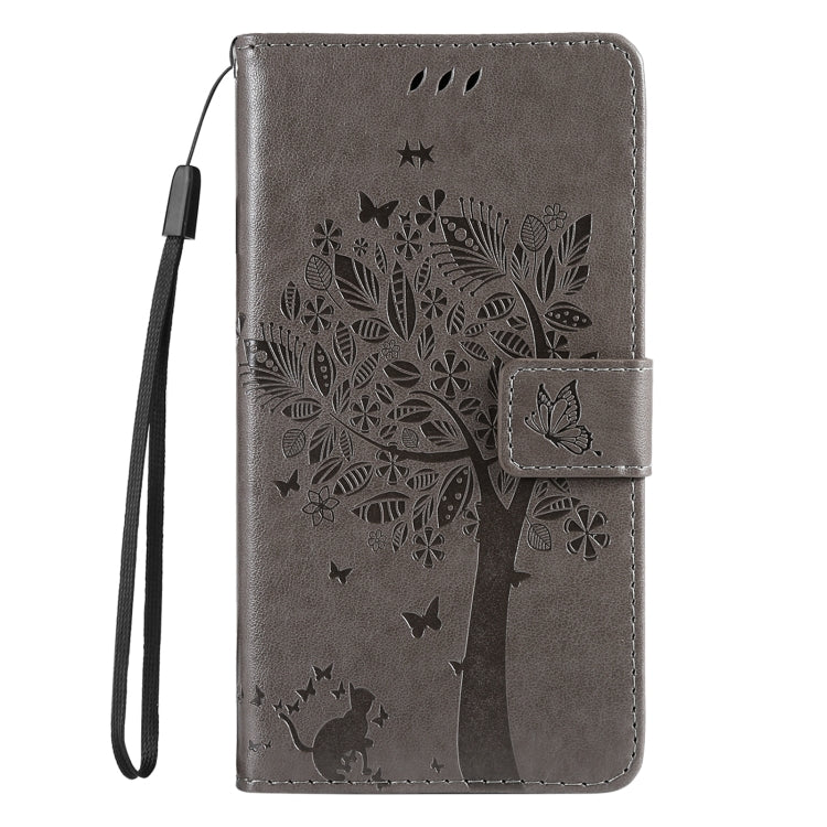 For Samsung Galaxy S25 Ultra 5G Tree & Cat Embossed Pattern Flip Leather Phone Case(Grey) - Galaxy S25 Ultra 5G Cases by buy2fix | Online Shopping UK | buy2fix