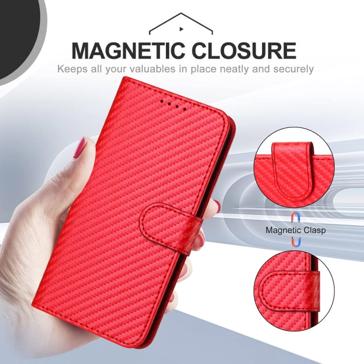 For Samsung Galaxy S25+ 5G YX0070 Carbon Fiber Buckle Leather Phone Case with Lanyard(Red) - Galaxy S25+ 5G Cases by buy2fix | Online Shopping UK | buy2fix