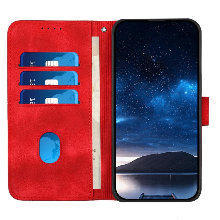 For Samsung Galaxy S25 5G YX0080 Grid Butterfly Embossed Pattern Flip Leather Phone Case with Lanyard(Red) - Galaxy S25 5G Cases by buy2fix | Online Shopping UK | buy2fix