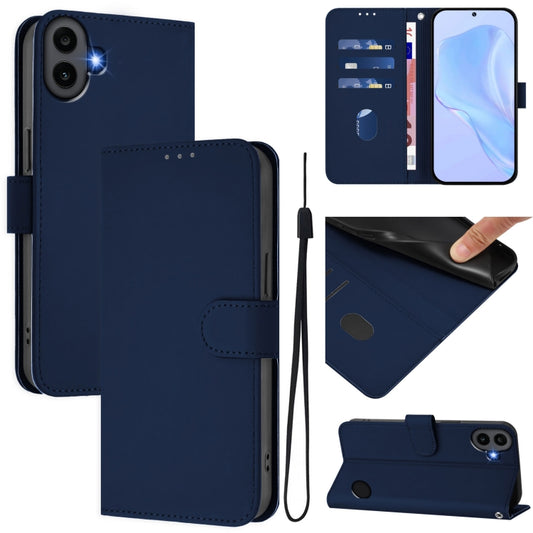 For Nothing CMF Phone 1 Skin Feel Solid Color Leather Phone Case with Lanyard(Navy Blue) - More Brand by buy2fix | Online Shopping UK | buy2fix