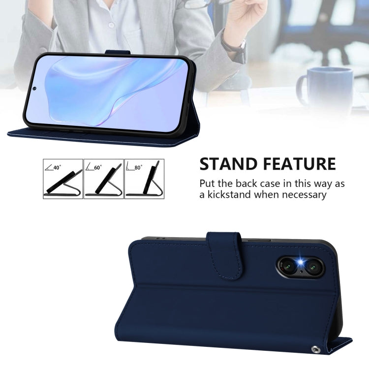 For Sony Xperia 5 VI 2024 Skin Feel Solid Color Leather Phone Case with Lanyard(Navy Blue) - Sony Cases by buy2fix | Online Shopping UK | buy2fix