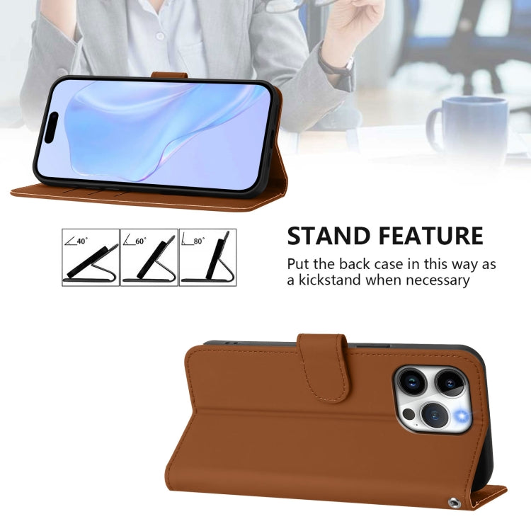 For iPhone 16 Pro Max Skin Feel Solid Color Leather Phone Case with Lanyard(Brown) - iPhone 16 Pro Max Cases by buy2fix | Online Shopping UK | buy2fix