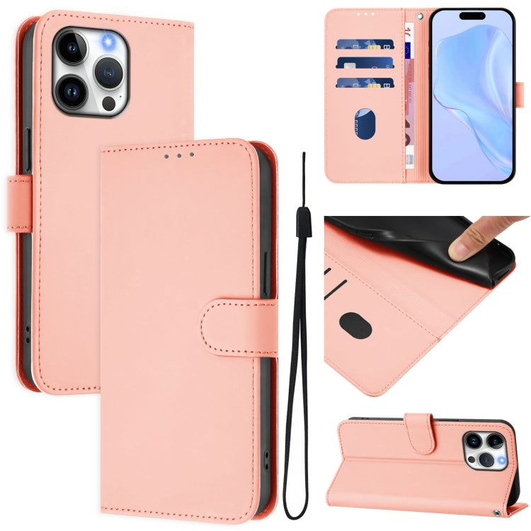 For iPhone 16 Pro Max Skin Feel Solid Color Leather Phone Case with Lanyard(Pink) - iPhone 16 Pro Max Cases by buy2fix | Online Shopping UK | buy2fix