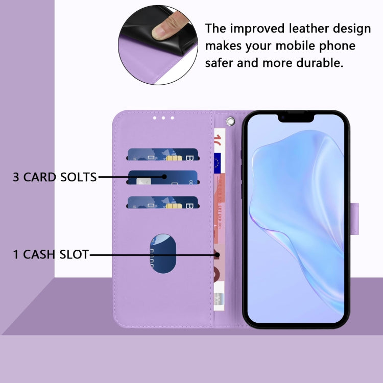 For iPhone 16 Plus Skin Feel Solid Color Leather Phone Case with Lanyard(Lavender Purple) - iPhone 16 Plus Cases by buy2fix | Online Shopping UK | buy2fix