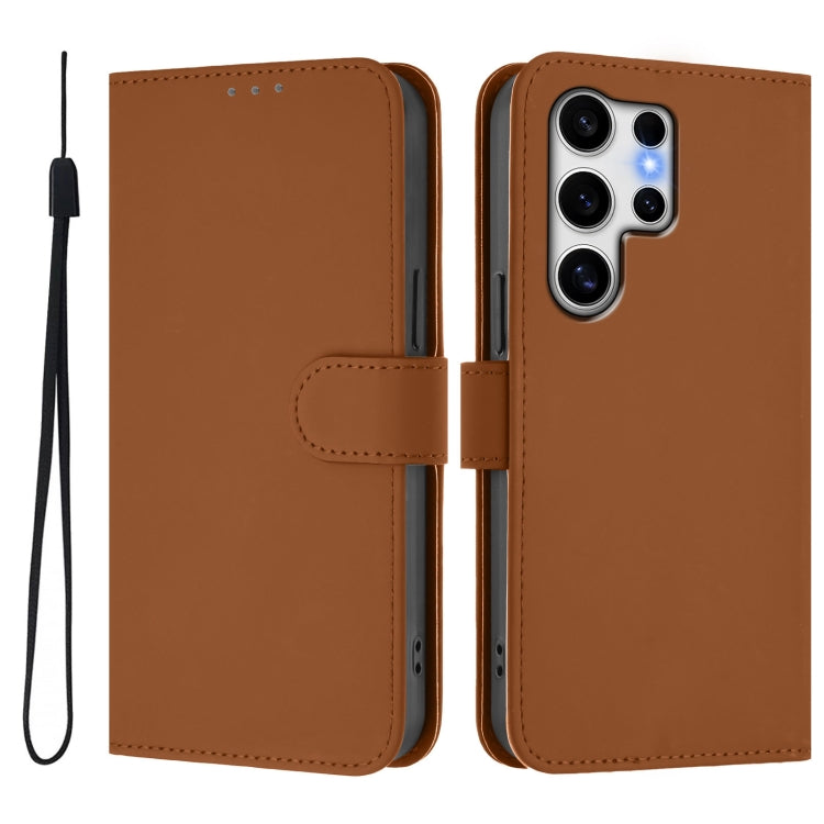 For Samsung Galaxy S25 Ultra 5G Skin Feel Solid Color Leather Phone Case with Lanyard(Brown) - Galaxy S25 Ultra 5G Cases by buy2fix | Online Shopping UK | buy2fix