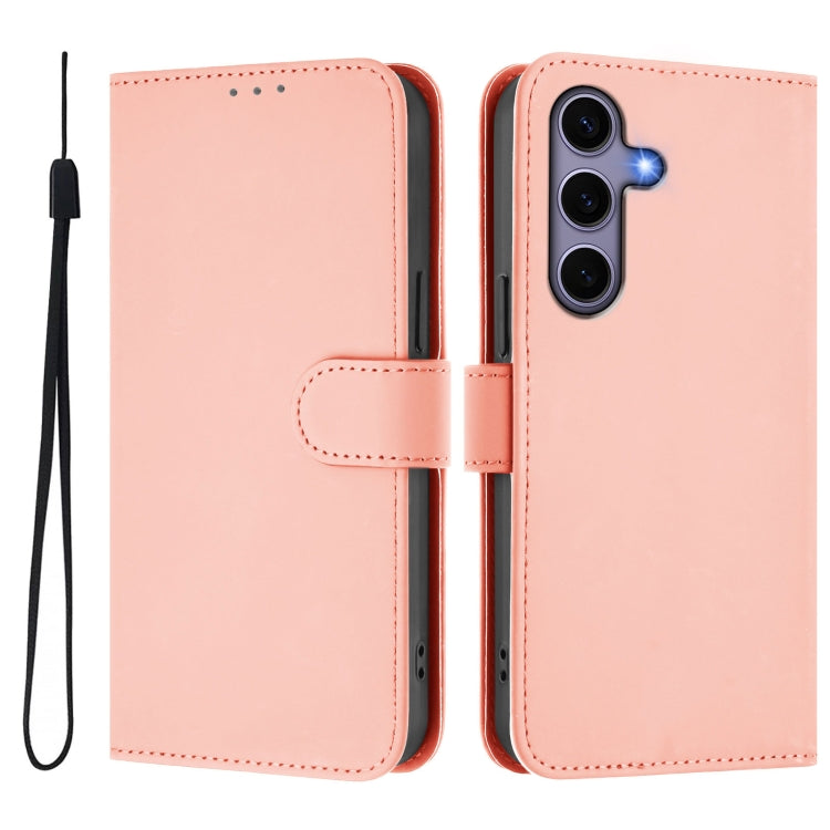 For Samsung Galaxy S25 5G Skin Feel Solid Color Leather Phone Case with Lanyard(Pink) - Galaxy S25 5G Cases by buy2fix | Online Shopping UK | buy2fix