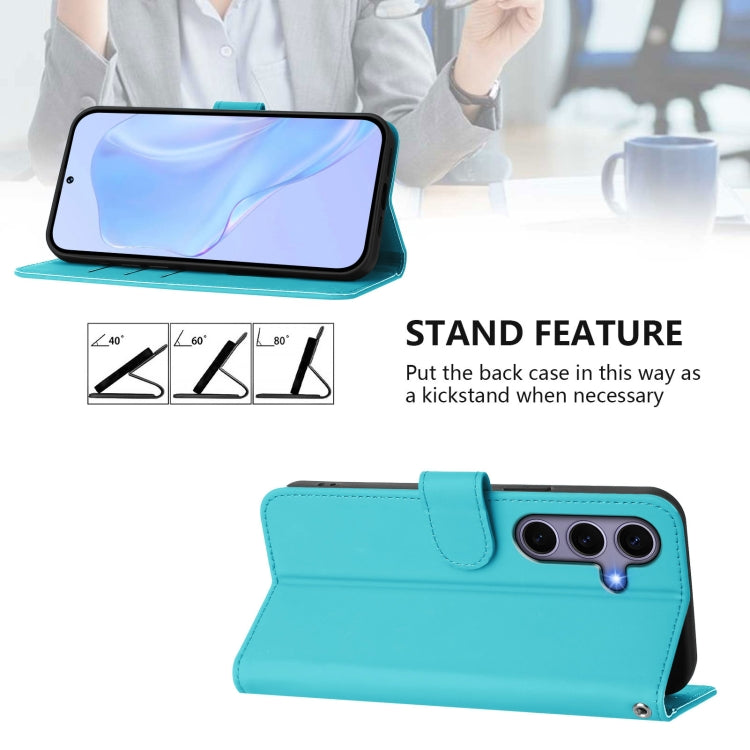 For Samsung Galaxy S25 5G Skin Feel Solid Color Leather Phone Case with Lanyard(Lake Blue) - Galaxy S25 5G Cases by buy2fix | Online Shopping UK | buy2fix