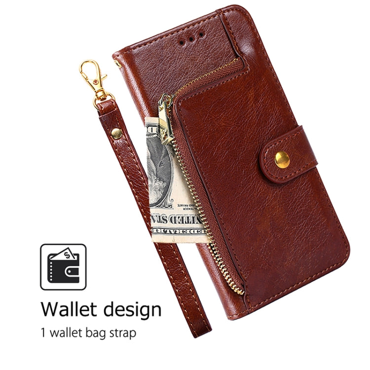 For iPhone 16 Plus Zipper Bag Leather Phone Case(Brown) - iPhone 16 Plus Cases by buy2fix | Online Shopping UK | buy2fix