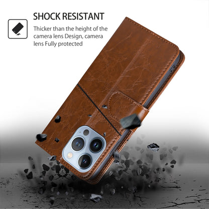 For iPhone 16 Geometric Stitching Leather Phone Case(Light Brown) - iPhone 16 Cases by buy2fix | Online Shopping UK | buy2fix