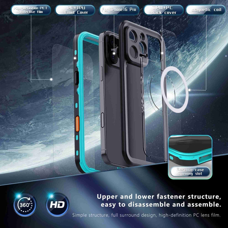 For iPhone 16 Pro Max RedPepper Transparent Dot IP68 Waterproof Triple-proof MagSafe Phone Case(Black Blue) - iPhone 16 Pro Max Cases by RedPepper | Online Shopping UK | buy2fix