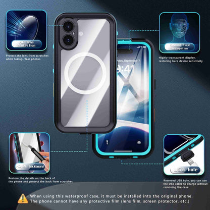 For iPhone 16 RedPepper Transparent Dot IP68 Waterproof Triple-proof MagSafe Phone Case(Black Blue) - iPhone 16 Cases by RedPepper | Online Shopping UK | buy2fix