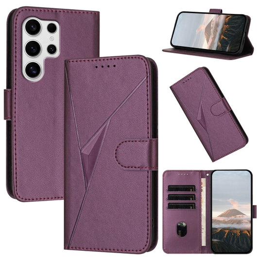 For Samsung Galaxy S25 Ultra 5G Triangle Pattern Buckle Clasp Leather Phone Case(Dark Purple) - Galaxy S25 Ultra 5G Cases by buy2fix | Online Shopping UK | buy2fix