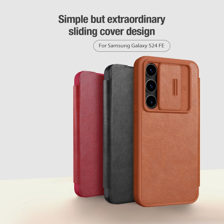 For Samsung Galaxy S24 FE 5G NILLKIN QIN Series Pro Sliding Camera Cover Design Leather Phone Case(Brown) - Galaxy S24 FE 5G Cases by NILLKIN | Online Shopping UK | buy2fix