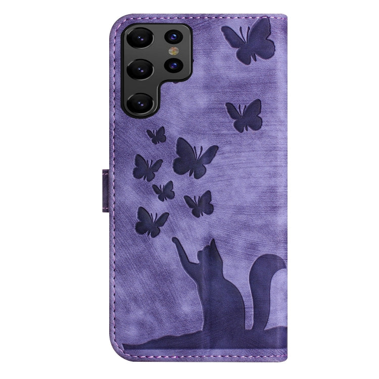 For Samsung Galaxy S25 Ultra 5G Butterfly Cat Embossing Flip Leather Phone Case(Purple) - Galaxy S25 Ultra 5G Cases by buy2fix | Online Shopping UK | buy2fix