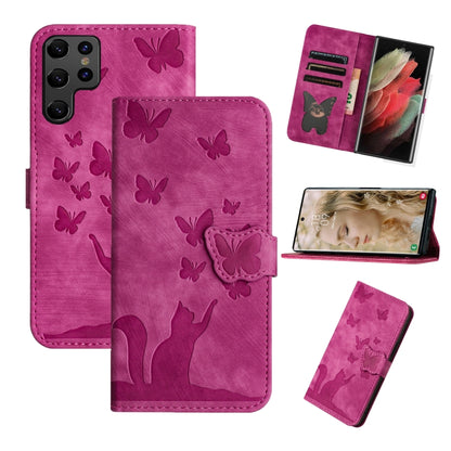 For Samsung Galaxy S25 Ultra 5G Butterfly Cat Embossing Flip Leather Phone Case(Pink) - Galaxy S25 Ultra 5G Cases by buy2fix | Online Shopping UK | buy2fix