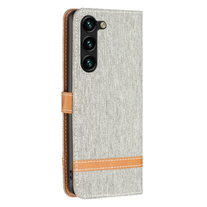 For Samsung Galaxy S25+ 5G Color Block Denim Texture Leather Phone Case(Grey) - Galaxy S25+ 5G Cases by buy2fix | Online Shopping UK | buy2fix