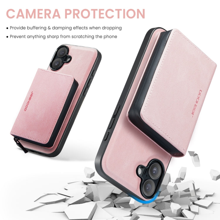 For iPhone 16 Plus JEEHOOD J02 Magnetic Zipper Horizontal Flip Leather Phone Case(Pink) - iPhone 16 Plus Cases by JEEHOOD | Online Shopping UK | buy2fix