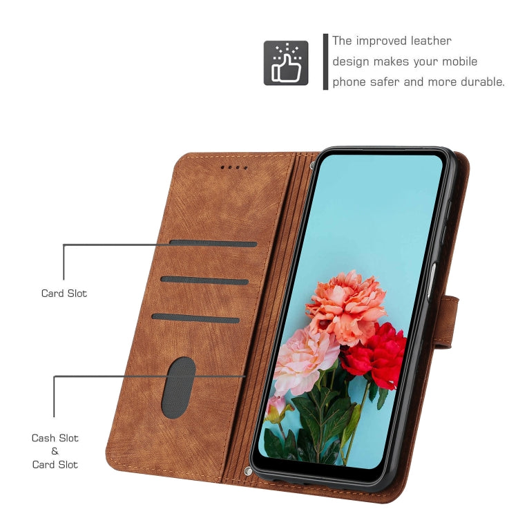 For Samsung Galaxy S25 Ultra 5G Skin Feel Stripe Pattern Leather Phone Case with Long Lanyard(Brown) - Galaxy S25 Ultra 5G Cases by buy2fix | Online Shopping UK | buy2fix