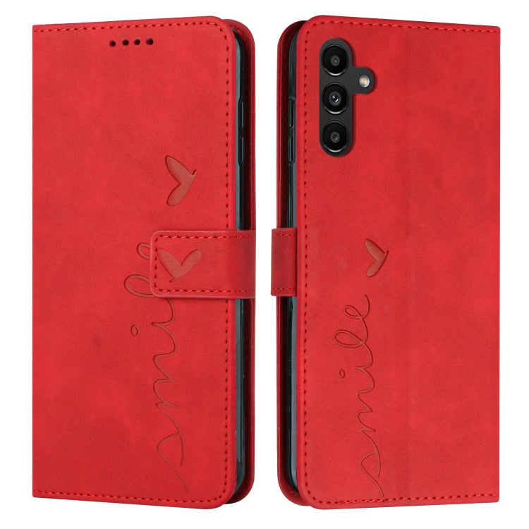 For Samsung Galaxy S25 / S24 5G Skin Feel Heart Embossed Leather Phone Case with Long Lanyard(Red) - Galaxy S25 5G Cases by buy2fix | Online Shopping UK | buy2fix