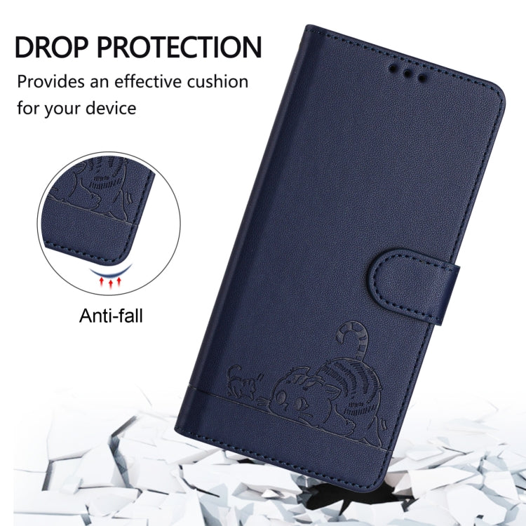 For Boost Mobile Celero 5G 2024 Cat Rat Embossed RFID Leather Phone Case with Lanyard(Blue) - More Brand by buy2fix | Online Shopping UK | buy2fix