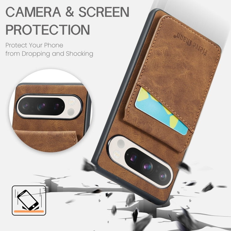 For Google Pixel 9 / 9 Pro Fierre Shann Crazy Horse Card Holder Back Cover PU Phone Case(Brown) - Google Cases by FIERRE SHANN | Online Shopping UK | buy2fix