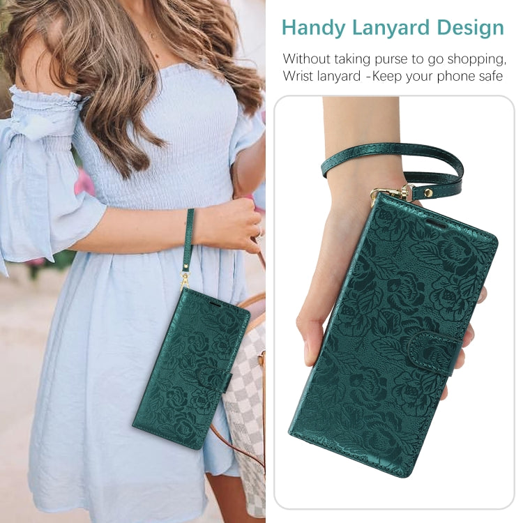 For Samsung Galaxy S25 5G Peony Flowers Imprint Leather Phone Case(Green) - Galaxy S25 5G Cases by buy2fix | Online Shopping UK | buy2fix