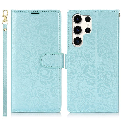 For Samsung Galaxy S25 Ultra 5G Peony Flowers Imprint Leather Phone Case(Sky Blue) - Galaxy S25 Ultra 5G Cases by buy2fix | Online Shopping UK | buy2fix