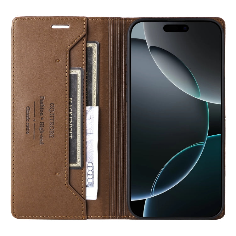 For iPhone 16 Pro GQUTROBE G01 RFID Anti-theft Leather Phone Case(Brown) - iPhone 16 Pro Cases by GQUTROBE | Online Shopping UK | buy2fix