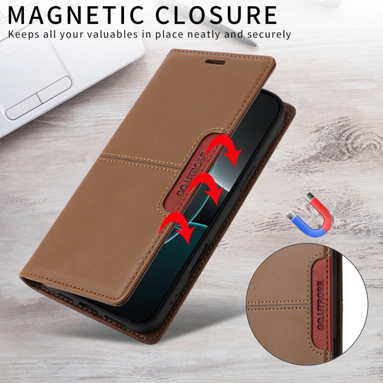 For iPhone 16 Pro GQUTROBE G01 RFID Anti-theft Leather Phone Case(Brown) - iPhone 16 Pro Cases by GQUTROBE | Online Shopping UK | buy2fix